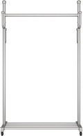 Heavy duty Garment rack Silver Stainless Steel Clothing Rack With Wheels, Rolling Clothes Rack With 6 Hooks And Shelves, Portable Clothes Organizer For Bedroom,Space Saving Coat Rack ( 100X35X165CM)