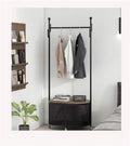 Coat Stand Vintage Style Freestanding Garment Rack with Removable Wicker Laundry Basket - Bedroom Clothes Hat Stand for Retro Storage and Hanging(Black)