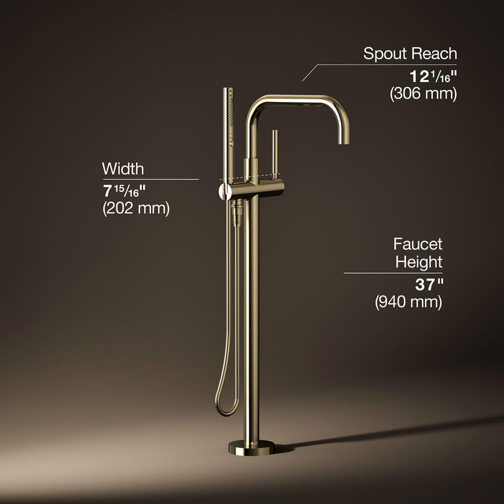 Kohler K-T97328-4-AF Purist Floor-mount bath filler trim with handshower, Vibrant French Gold