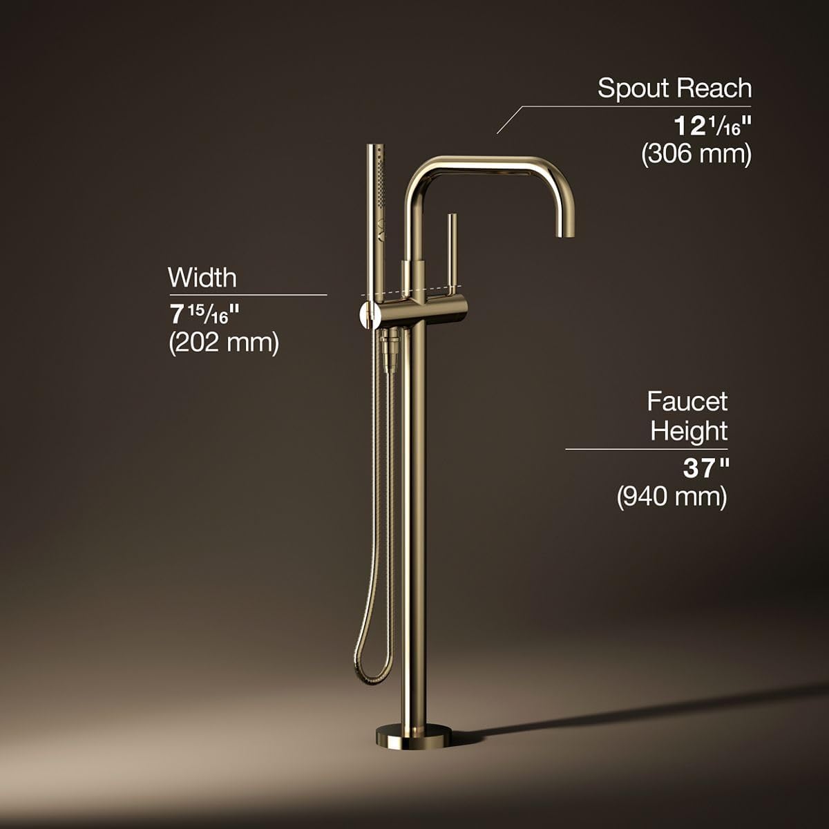 Kohler K-T97328-4-AF Purist Floor-mount bath filler trim with handshower, Vibrant French Gold
