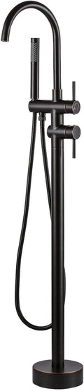 Freestanding Tub Filler Faucet, Floor Mount Oil Rubbed Bronze Bathtub Faucet with Single Handheld Shower, Brass Shower Tub Faucet Set Complete, Bathtub Faucet with Shower