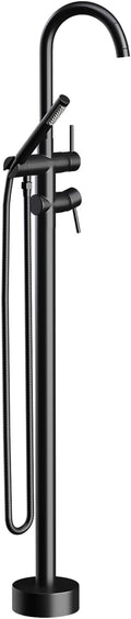 Freestanding Bathtub Faucet,Tub Filler Floor Mount Stand Bathtub Faucet Brass Bathroom Tub Faucets with 2 Function Hand Shower Wand Swivel Matte Black