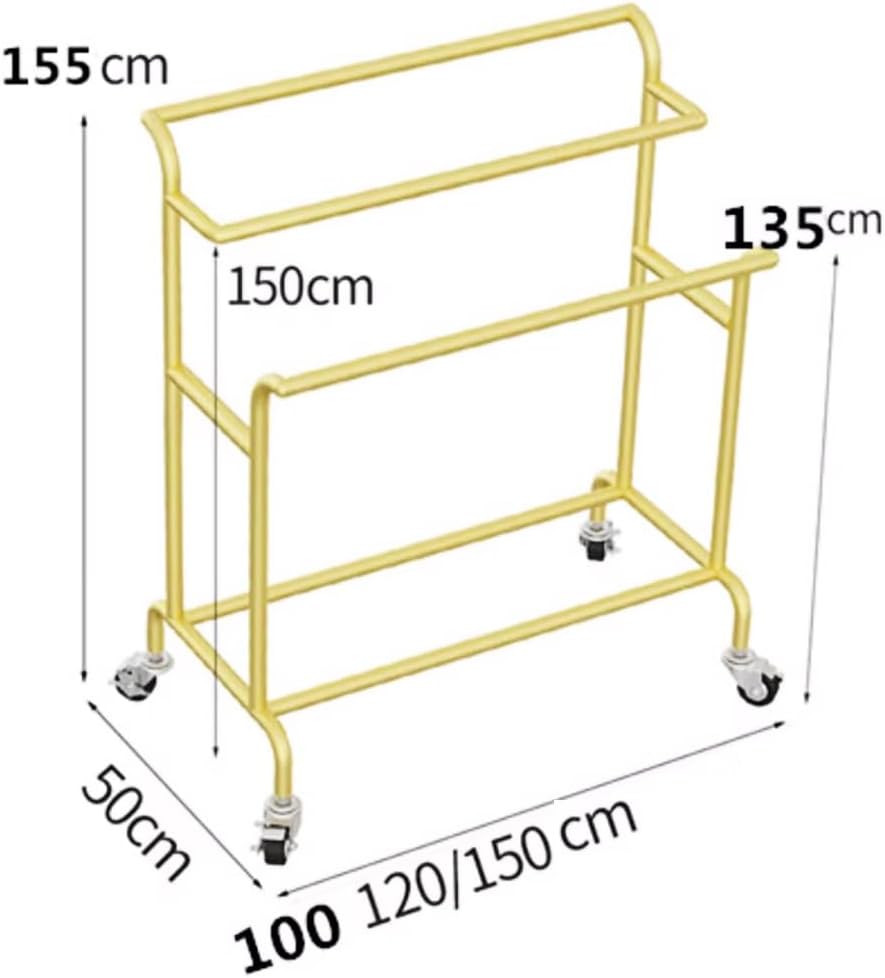 zktoermn Heavy Duty Double Rod Clothes Rack, Clothing Garment Rack On Wheels, Stainless Steel Freestanding Garment Rack, for Bedroom,Living Room,Clothing Store(Black-B,150x50x155 cm)