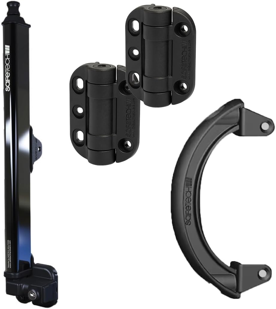 Safetech Hardware 22-Inch Push Lock Magnetic Top Pull Pool Gate Latch, TopKlik Gate Hinges & Gate Handle Bundle