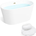 FerdY Shangri-La 47' Acrylic Freestanding Bathtub, Small Classic Oval Shape Acrylic Soaking Bathtub with Polished Gold Drain & Bath Pillow for Bathtub,Thick Tub Pillows, Breathable 4D Air Mesh