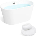 FerdY Shangri-La 47' Acrylic Freestanding Bathtub, Small Classic Oval Shape Acrylic Soaking Bathtub with Matte Black Drain & Bath Pillow for Bathtub,Thick Tub Pillows, Breathable 4D Air Mesh