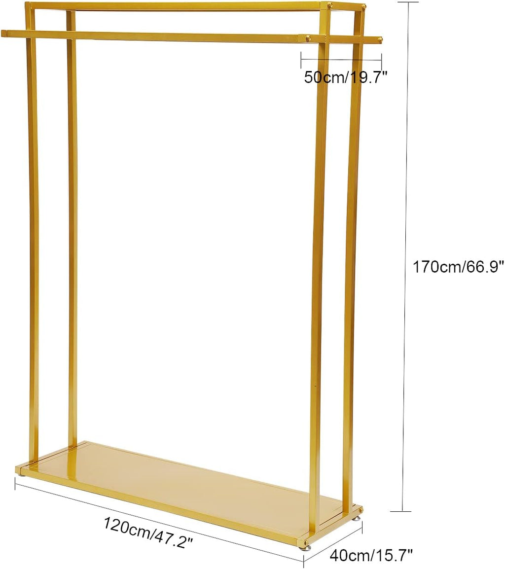 Metal Clothes Rack, Modern Gold Clothes Rack, Freestanding Garment Rack Clothes Display Stand, Retail Display Wall Mounted Storage Clothes Hanging Shelf, Closet Rack, Garment Rack