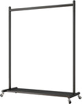 Heavy Duty Rolling Garment Rack with Shelves - Modern Metal Clothing Rack for Home & Boutique, Freestanding Coat Rack, Adjustable Height, 100x40x165cm, Stylish Black