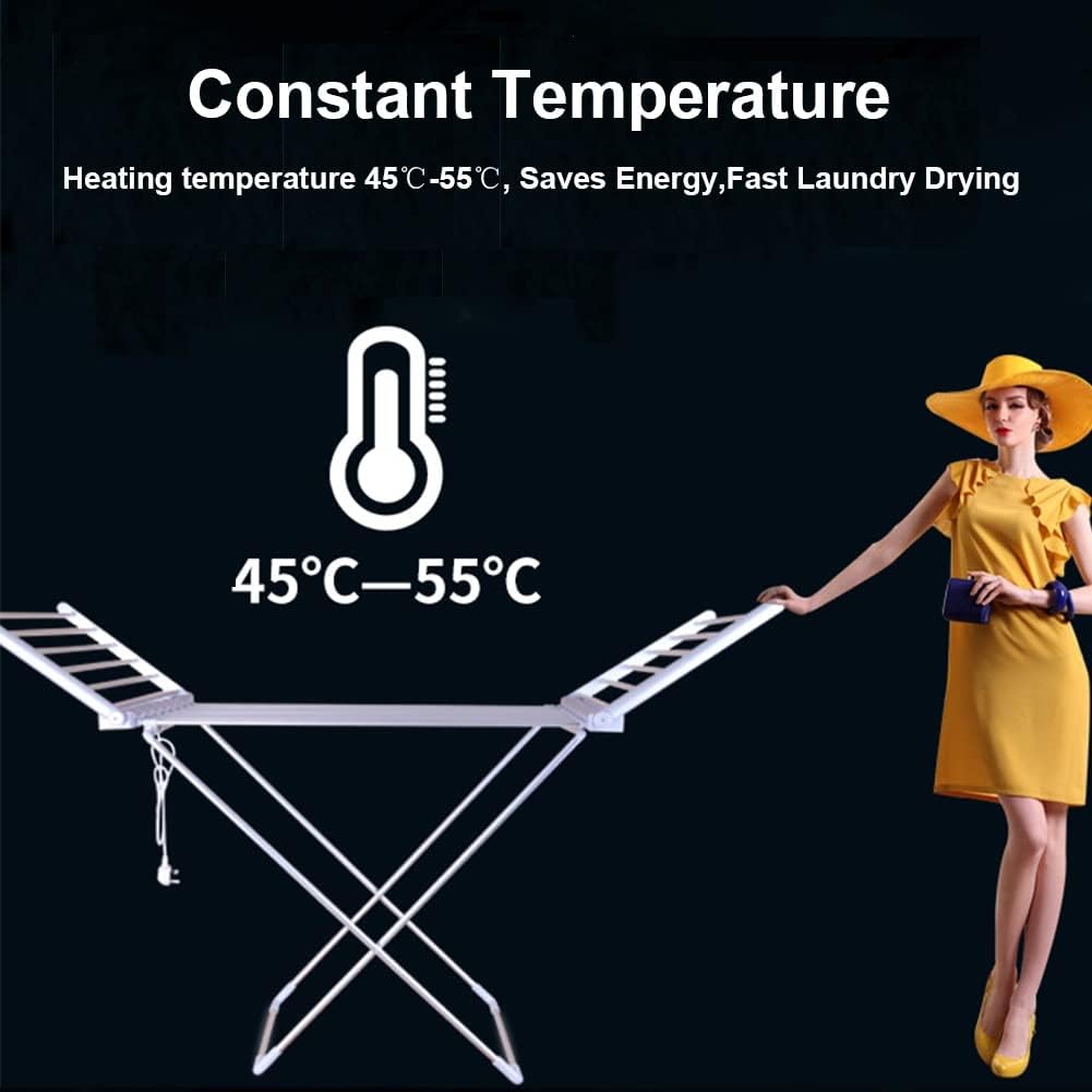 Clothes Airer Dryer 18 Bars Drying Rails Electric 220W Heated Drying Rack Collapsible Stainless Steel Garment Laundry Racks Clothes Horse Efficient Saves Energy