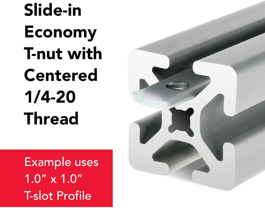 8020, 3785, 10 Series Steel 1/4-20 Centered Slide in Economy T Nuts Hardware Nuts for 1' 10 Series Aluminum Extrusions 80/20 (500 Pack)