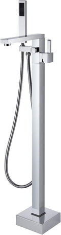 Wowkk Freestanding Bathtub Faucet Tub Filler Chrome Floor Mount Bathroom Faucets Brass Single Handle with Hand Shower