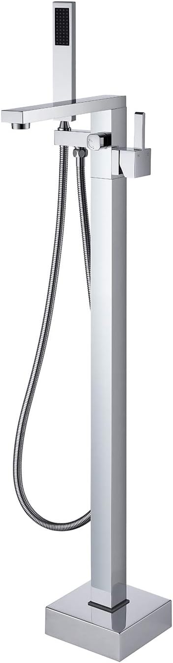 Wowkk Freestanding Bathtub Faucet Tub Filler Chrome Floor Mount Bathroom Faucets Brass Single Handle with Hand Shower