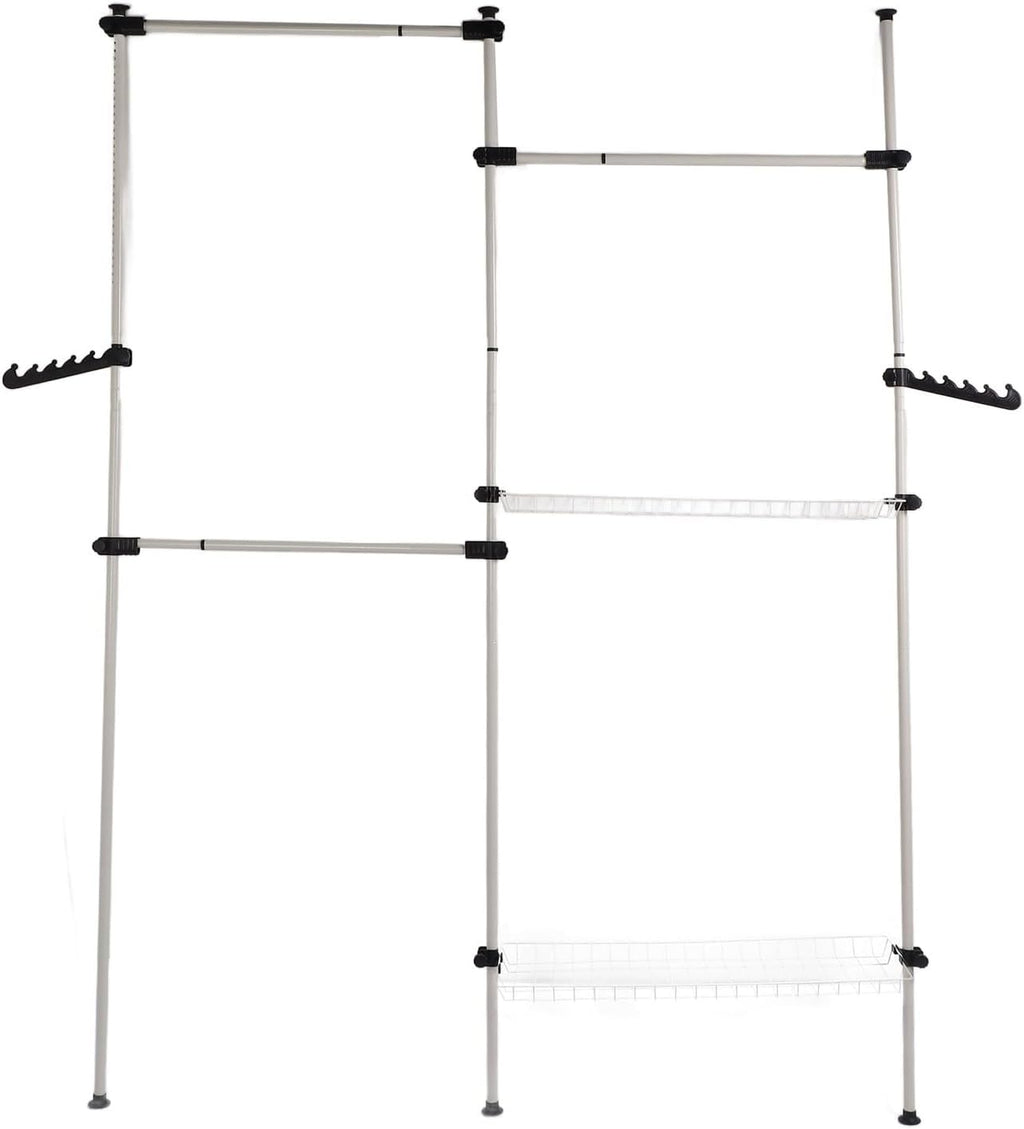 Portable Indoor Garment Rack, Heavy Duty Adjustable Clothes Hanger, 122 Inch High x 122 Inch Wide - Stable Support, Tools Free DIY Installation, Space Saving for Household Use