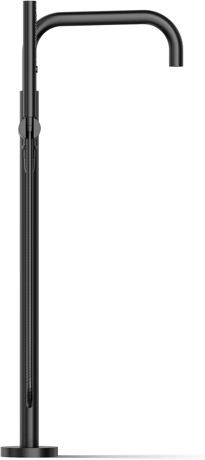 KOHLER T97328-4-BL Purist Floor-Mount Bath Filler Trim with Handshower, Single Lever Handle Bathtub Faucet, 1.75 GPM Handshower, Matte Black