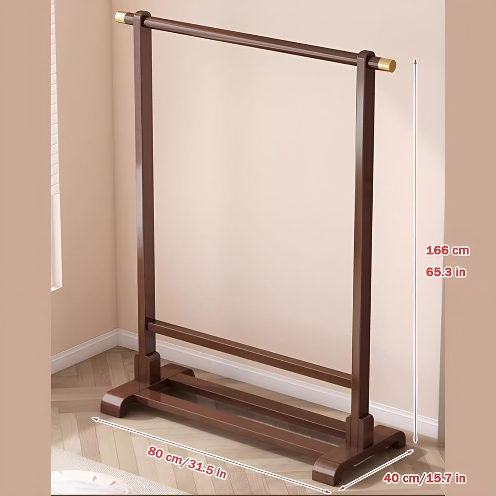 Freestanding Wood Clothing Garment Rack Single Rod with Storage Shelf for Hanging Clothes, Coats, Dresses(80 x 40 x 166 cm)