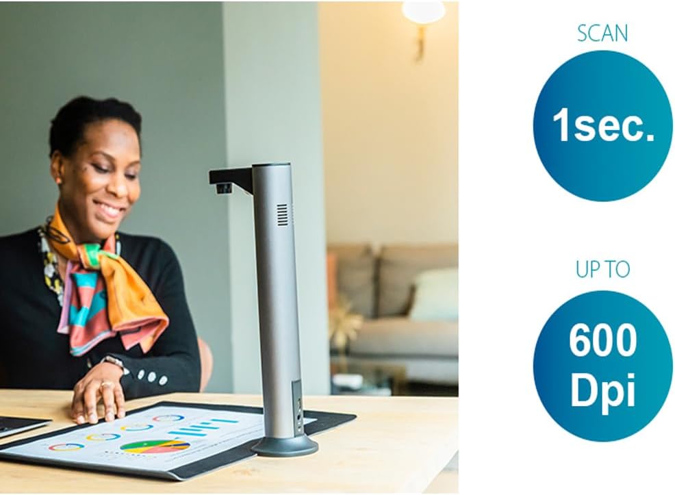 IRIScan Desk 7 Pro 18MP 4K Book and Document Scanner Black with OCR, AI Auto-Flattening and Finger Erasing, Compatible with Windows and Mac, Readiris PDF Included