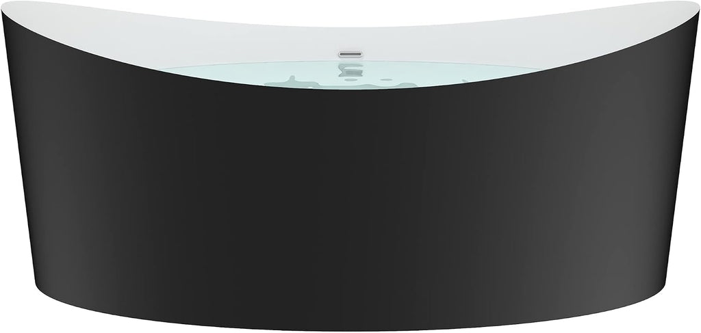 HEATGENE 68.5 Inches Acrylic Freestanding Bathtub Oval Modern Bathtub Contemporary Soaking Tub Easy to Install UPC Certified Drain & Overflow Assembly Included, Black