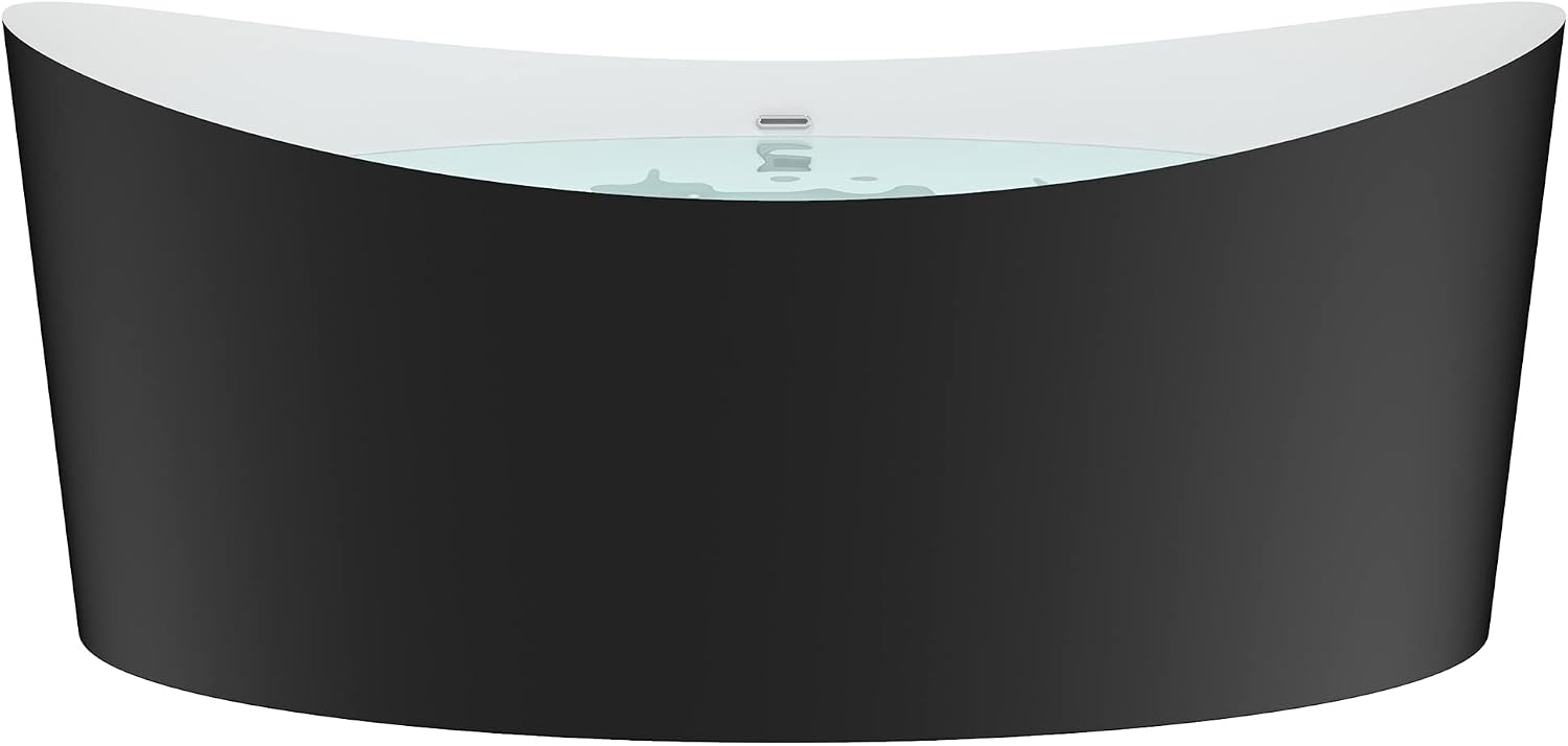 HEATGENE 68.5 Inches Acrylic Freestanding Bathtub Oval Modern Bathtub Contemporary Soaking Tub Easy to Install UPC Certified Drain & Overflow Assembly Included, Black