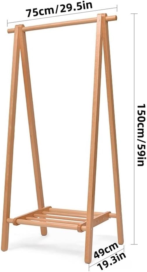 Coat Rack, Wooden Clothing Rack, Foldable Clothes Rack, Garment Rack with Storage, Freestanding Clothes Hanger for Living Room, Bedroom, Entrance(29.5x19.3x59in)