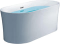 WOODBRIDGE 59' Acrylic Freestanding Bathtub Contemporary Soaking Tub with Brushed Nickel Overflow and Drain,White Tub,B0058-BN