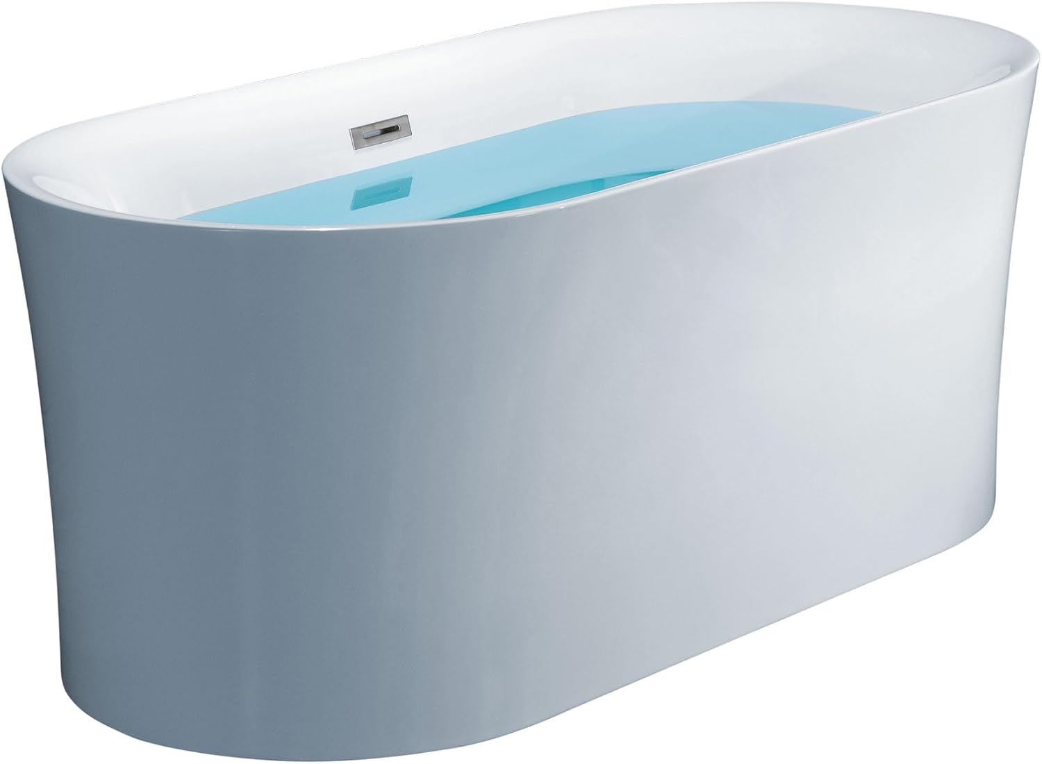 WOODBRIDGE 59' Acrylic Freestanding Bathtub Contemporary Soaking Tub with Brushed Nickel Overflow and Drain,White Tub,B0058-BN
