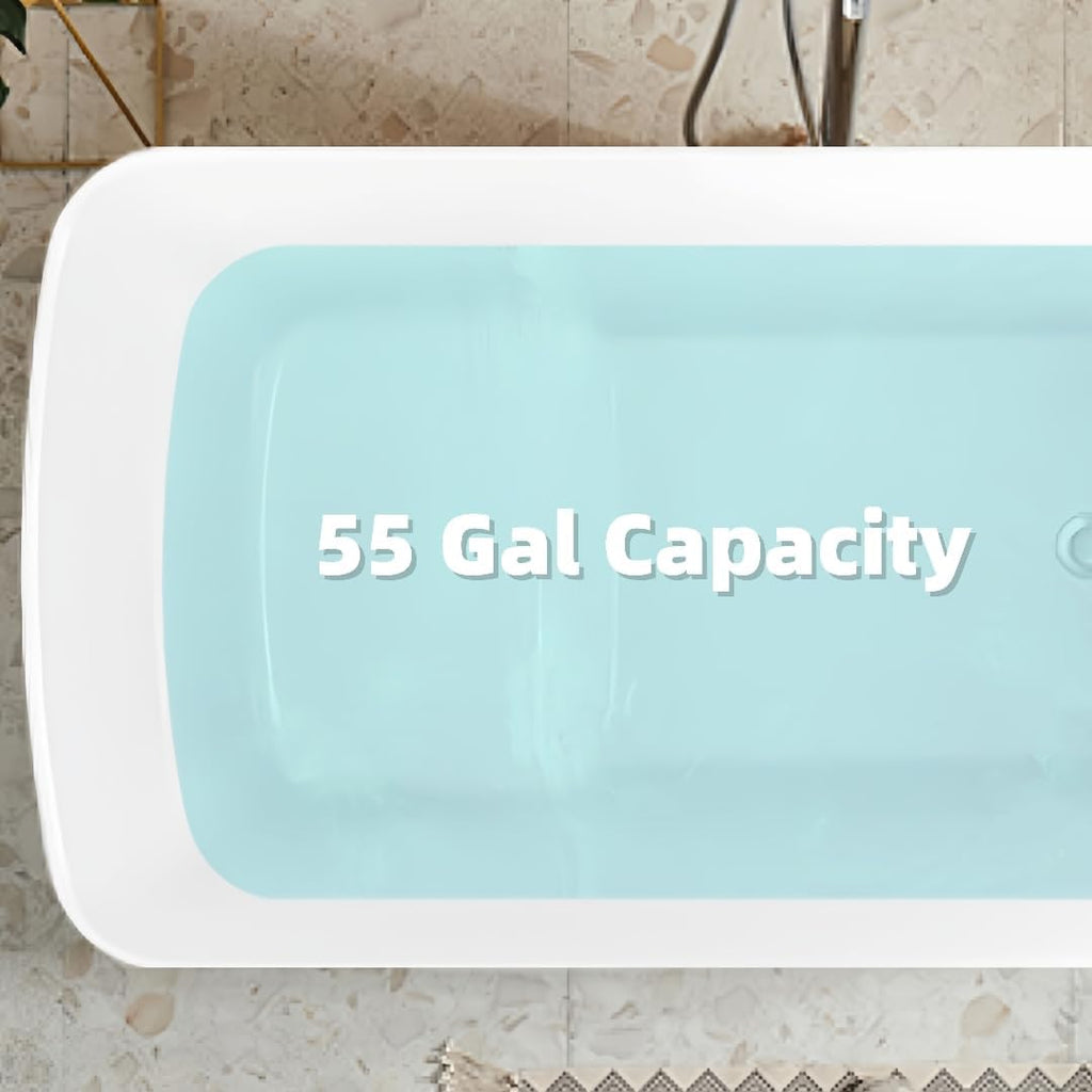 GDFStudio 49' x 28' Acrylic Freestanding Soaking Tub, Square Japanese-Style Sit-In Hot Bathtub with Chrome Overflow & Drain, cUPC Certified, 55 Gallon Capacity, Glossy Black
