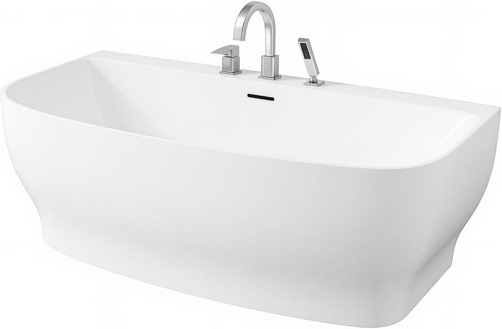 Bank Series 65 in. x 31 in. Flat Bottom Acrylic Freestanding Soaking Bathtub with Center Drain, Polished Chrome Faucet