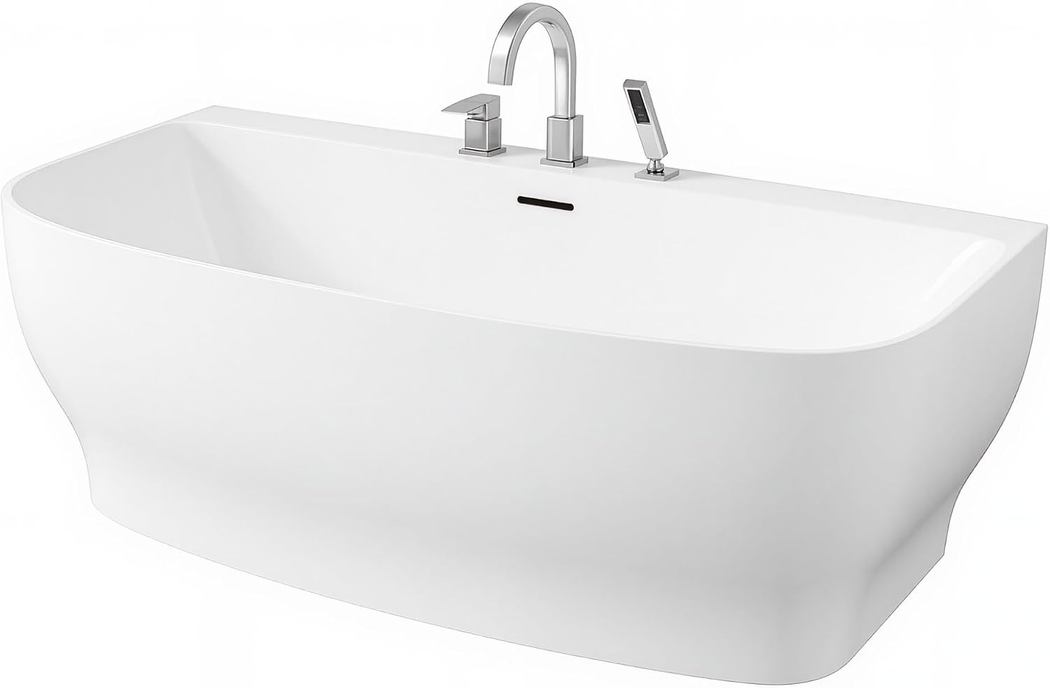 Bank Series 65 in. x 31 in. Flat Bottom Acrylic Freestanding Soaking Bathtub with Center Drain, Polished Chrome Faucet