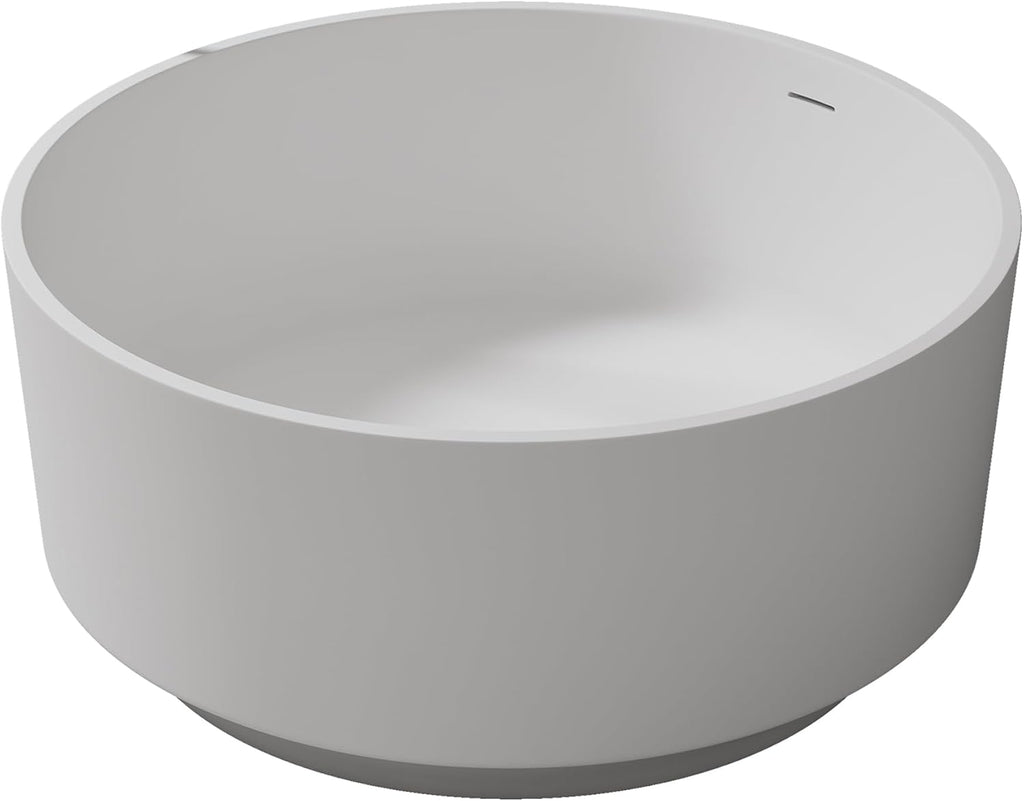 Round Freestanding Tub 49', Solid Surface Bathtub Matte White | Deep Soaking Bathtub, Stone Resin Stand Alone Tub with Overflow and Pop-up Drain, cUPC Certifie