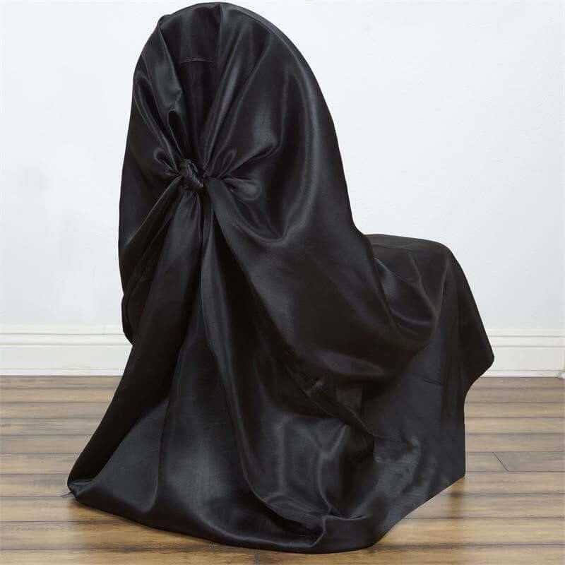 Tableclothsfactory 100 PCS Black Silky Satin Universal Chair Covers Fits All Type of Chairs Event Dinning Slipcover for Wedding Party