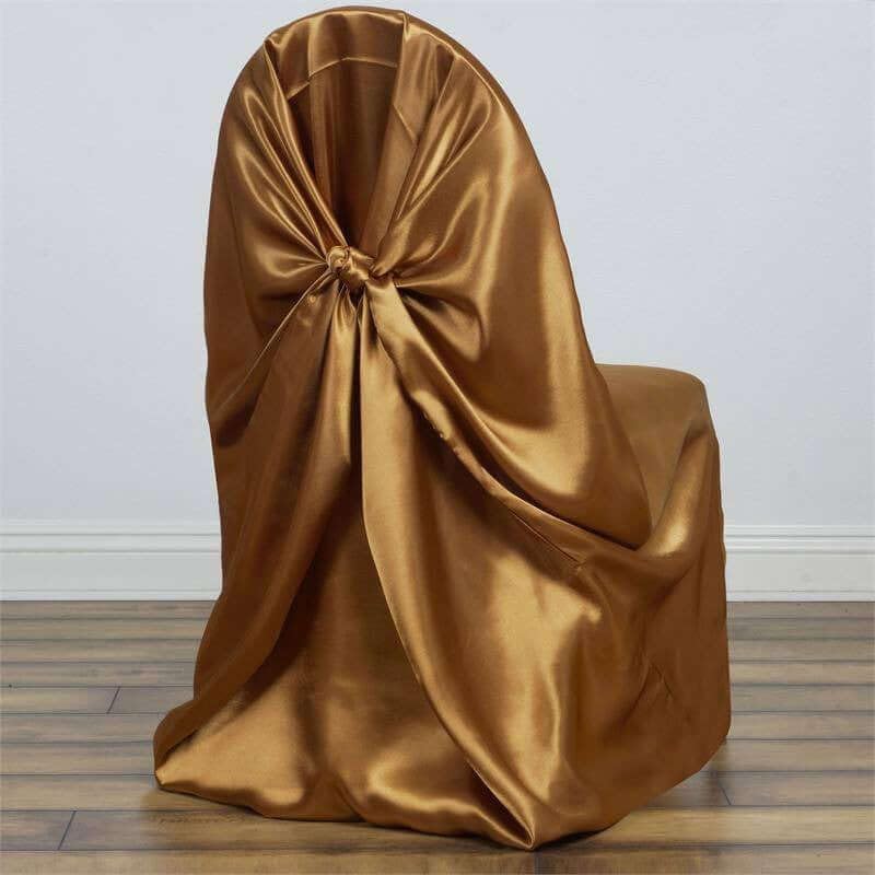 Tableclothsfactory 50pcs Gold Silky Satin Universal Chair Covers Fits All Type of Chairs Event Dinning Slipcover for Wedding Party Banquet