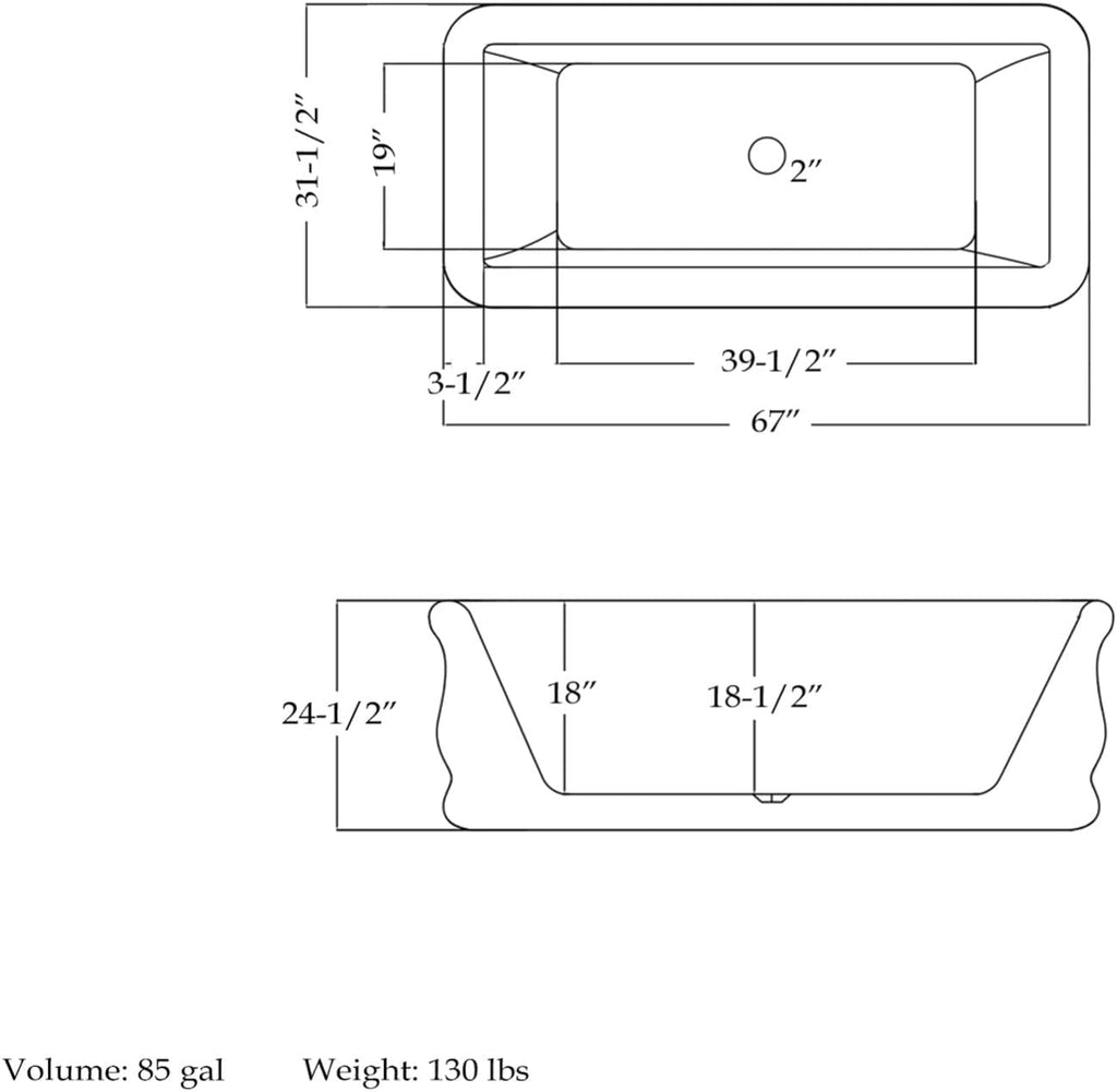 Crest 67 in. L x 31-1/2 in. W x 24-1/2 in. H Freestanding Acrylic Bathtub, Matte Black Drain