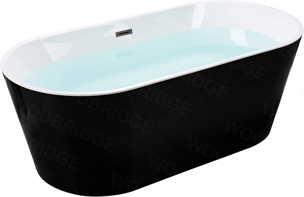 WOODBRIDGE 67' Acrylic Freestanding Bathtub Contemporary Soaking Tub, Black Acrylic(Matte Black Drain/Overflow),BTA1813-MB