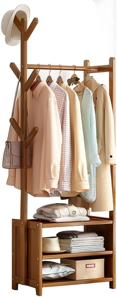 Beautiful Wooden Garment Rack Clothes Rack with 2 Shelves Freestanding Clothing Hanging Rack for Bedrooms/Brown/70 * 30 * 138Cm(Brown,50 * 30 * 138Cm)