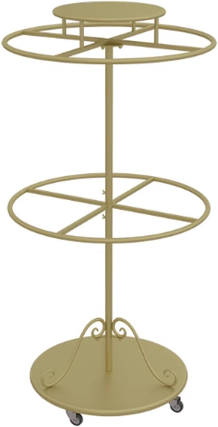 Rolling Metal Garment Rack, Round, Floor Standing Clothing Stand, Clothes Retail Display Shelf, for Bedroom Boutique Commercial Shop Laundry Room, 23.6 * 59in(Gold)