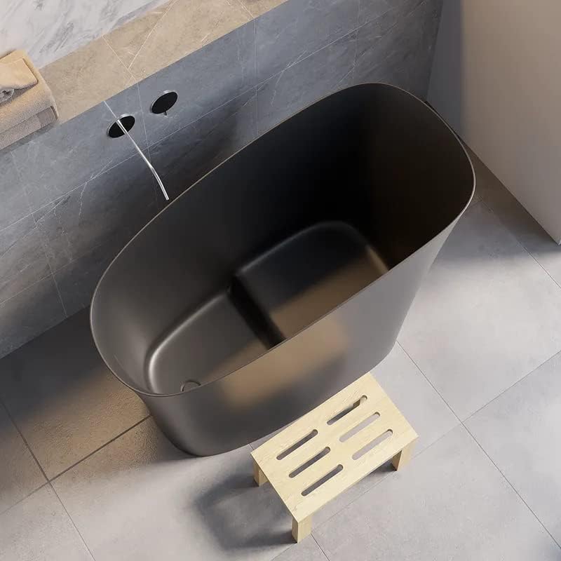 47' Freestanding Soaking Bathtub Modern Oblique Deep Stone Resin Japanese Soaking Bathtub in Matte Black