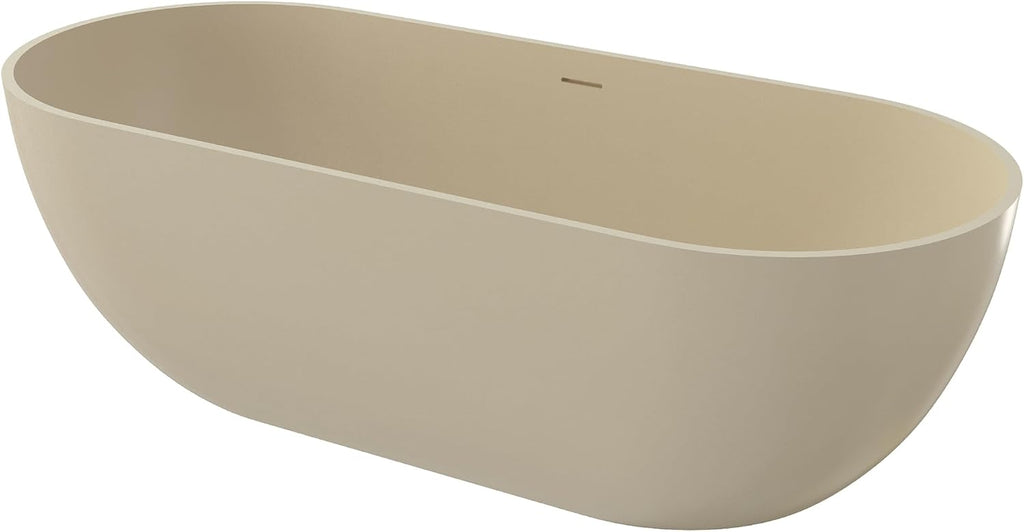 69' Freestanding Solid Surface Bathtub, Matte Cream Beige | Resin Stone, Modern Design Stand Alone Tub with Drain, Colorful Free Stand Tub