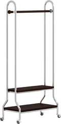 Clothes Rack With Wheels,Portable Rolling Garment Rack For Hanging Clothes,2-layer Shelf,Combination Of Stainless Steel And Solid Wood,Suitable For Entrance,Bedroom,Clothing Store(Black)