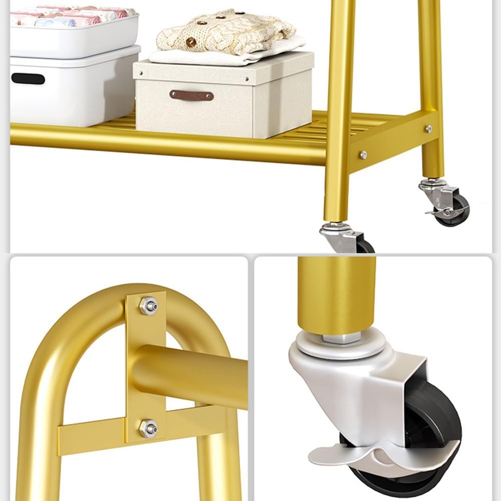 Clothing Rack,Premium Heavy Duty Rolling Clothes Rack With Wheels, Metal Garment Organizer With Storage Shelf, Portable Clothing Stand For Hanging Clothes - Gold, 100X40.5X156,Gold 100X40.5X156Cm