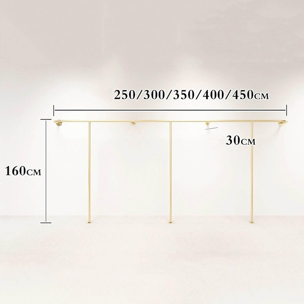 Wall-mounted Retail Clothing Display Stand, Boutique Creative Gold Industrial Pipe Clothing Rack ，commercial Clothing Store Display Metal Garment Rack，laundry Room Hanging Clothing Rod, 350cm