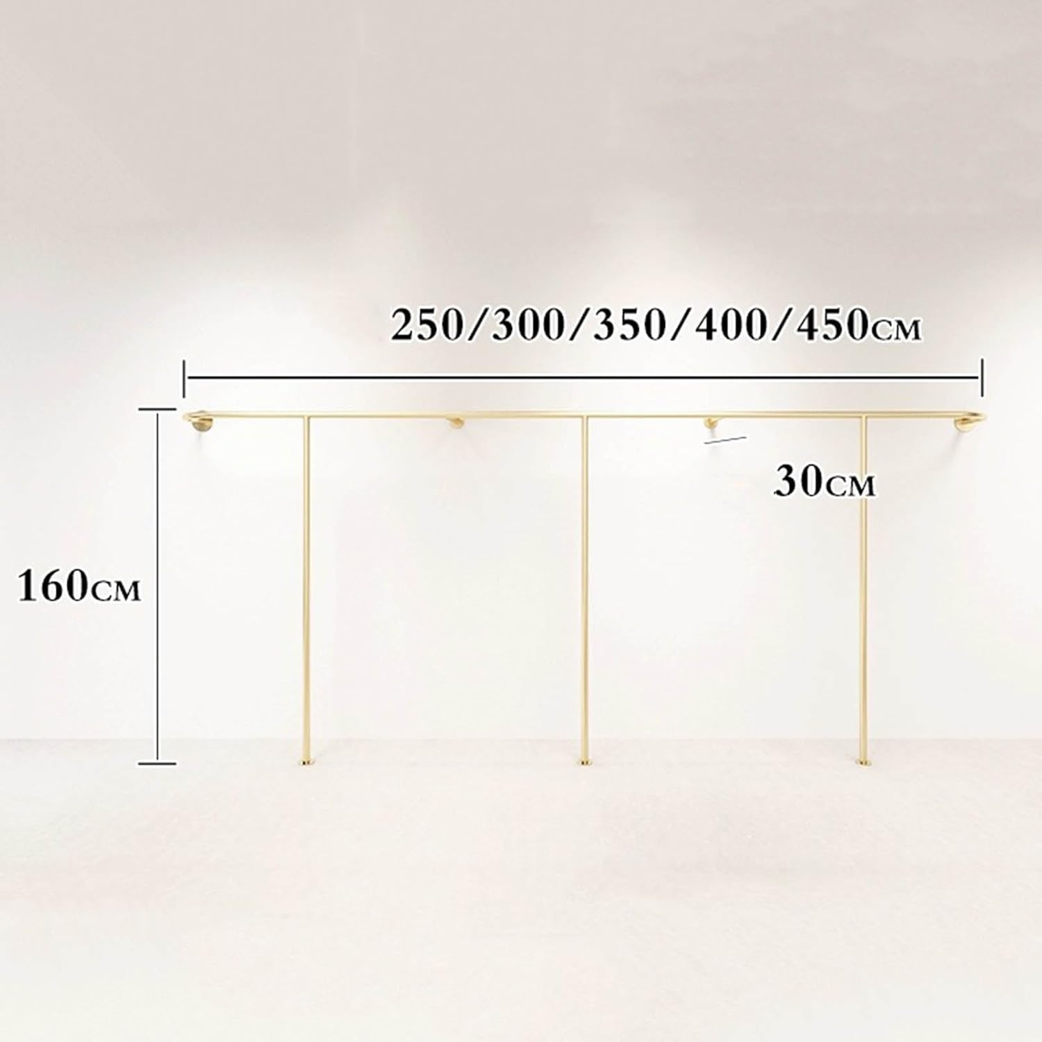 Wall-mounted Retail Clothing Display Stand, Boutique Creative Gold Industrial Pipe Clothing Rack ，commercial Clothing Store Display Metal Garment Rack，laundry Room Hanging Clothing Rod, 350cm