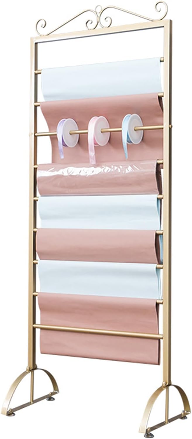 Clothing Store Garment Rack Ribbon Holder Freestanding Scarf Display Rack, Metal Ribbon Rack Storage Rack Double Sided Scarf Display Stand Suitable Gift Wrapping Pap,Black-90 * 170cm