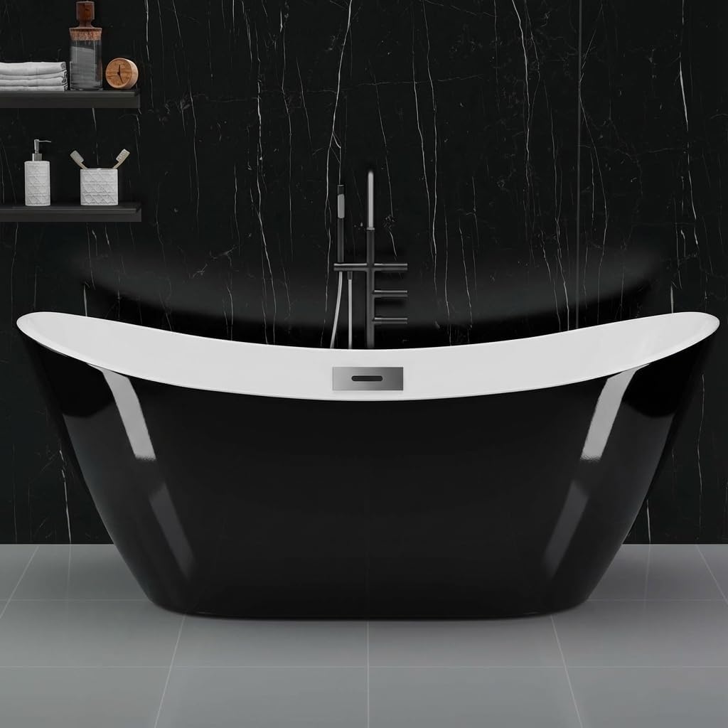 GarveeTech 67 Inch Freestanding Bathtub, Acrylic Deep Soaking Tub, Non-Slip Acrylic Tub with Chrome Overflow and Drain, cUPC Certified, Ergonomic Modern Bath for Bathrooms, Easy-Install