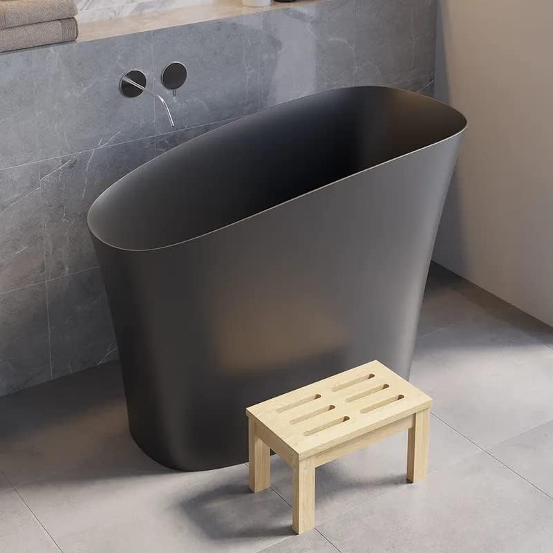 47' Freestanding Soaking Bathtub Modern Oblique Deep Stone Resin Japanese Soaking Bathtub in Matte Black