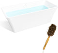 FerdY Sentosa 67' Acrylic Freestanding Bathtub, Contemporary Design Soaking Tub with Matte Black Drain & Back Scrubber for Shower,Long Handled Loofah on a Stick, Soft PE Mesh Back Sponge