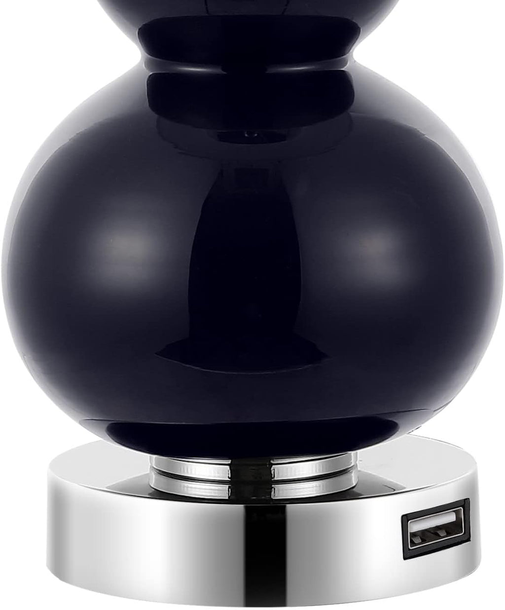 JONATHAN Y 22' Chrome/Navy Cora Glass Table Lamp Set of 2 with USB Charging Port, Classic Bedside Nightstand Lamps for Living Room, White Linen Shade, LED Bulb (JYL1125B-SET2)