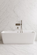 Carver Tubs - Kaskade 71' - Modern White Freestanding Soaking Bathtub - Modern Rectangle Acrylic Tub With Chrome Drain and Center Slotted Overflow Included - Deep Relaxing Soak - 71″L x32'W x 23'H