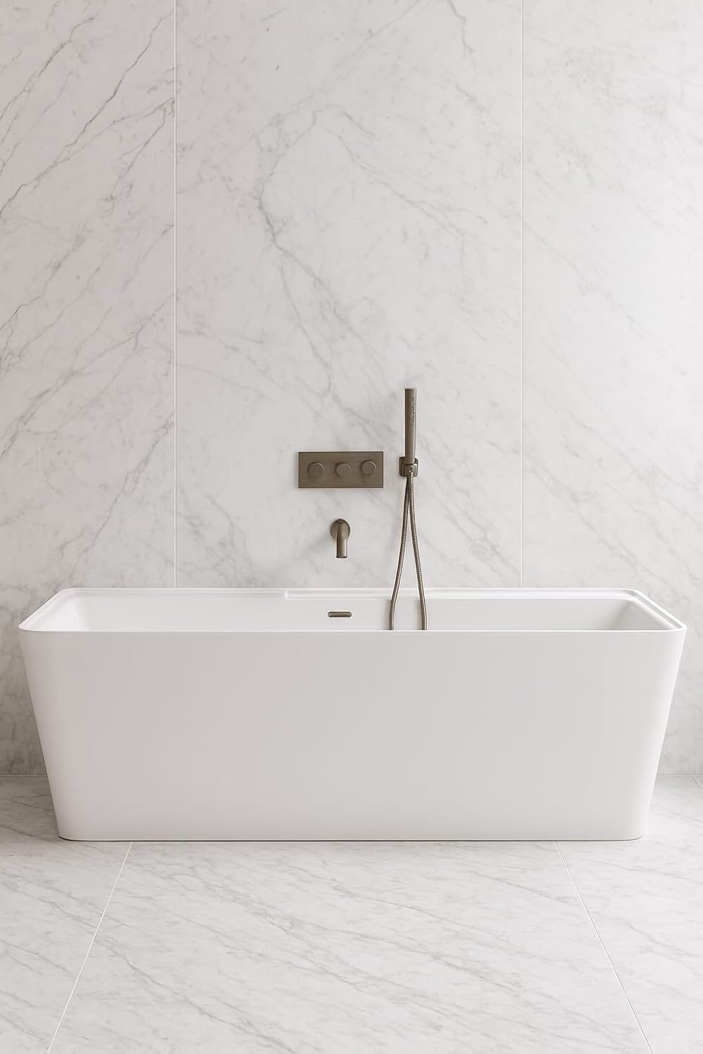 Carver Tubs - Kaskade 71' - Modern White Freestanding Soaking Bathtub - Modern Rectangle Acrylic Tub With Chrome Drain and Center Slotted Overflow Included - Deep Relaxing Soak - 71″L x32'W x 23'H