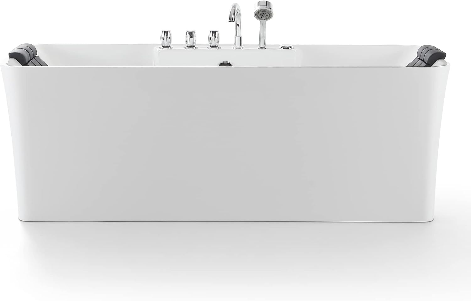 59 in. Acrylic Freestanding Bath Tub Hydromassage Gracefully Rectangle Shaped 8 Water Jets Soaking SPA, Double-Ended Massage Bathtubs with Two Black Pillows , White