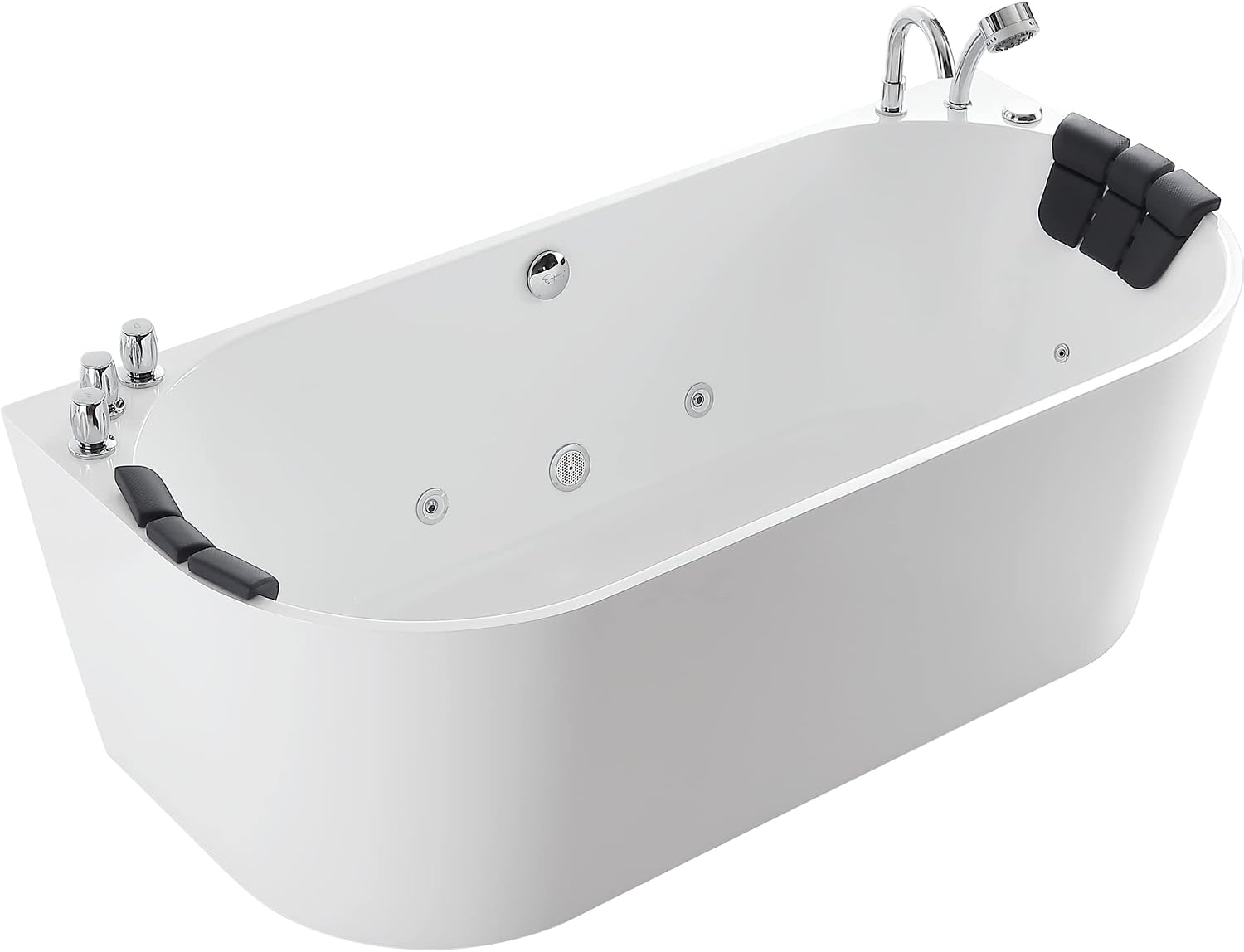 Empava 71' Freestanding Whirlpool Bathtub Oval with 8 Hydromassage Adjustable Water Jets Luxury Acrylic Massage SPA Soaking Bath Tub in White Double Ended